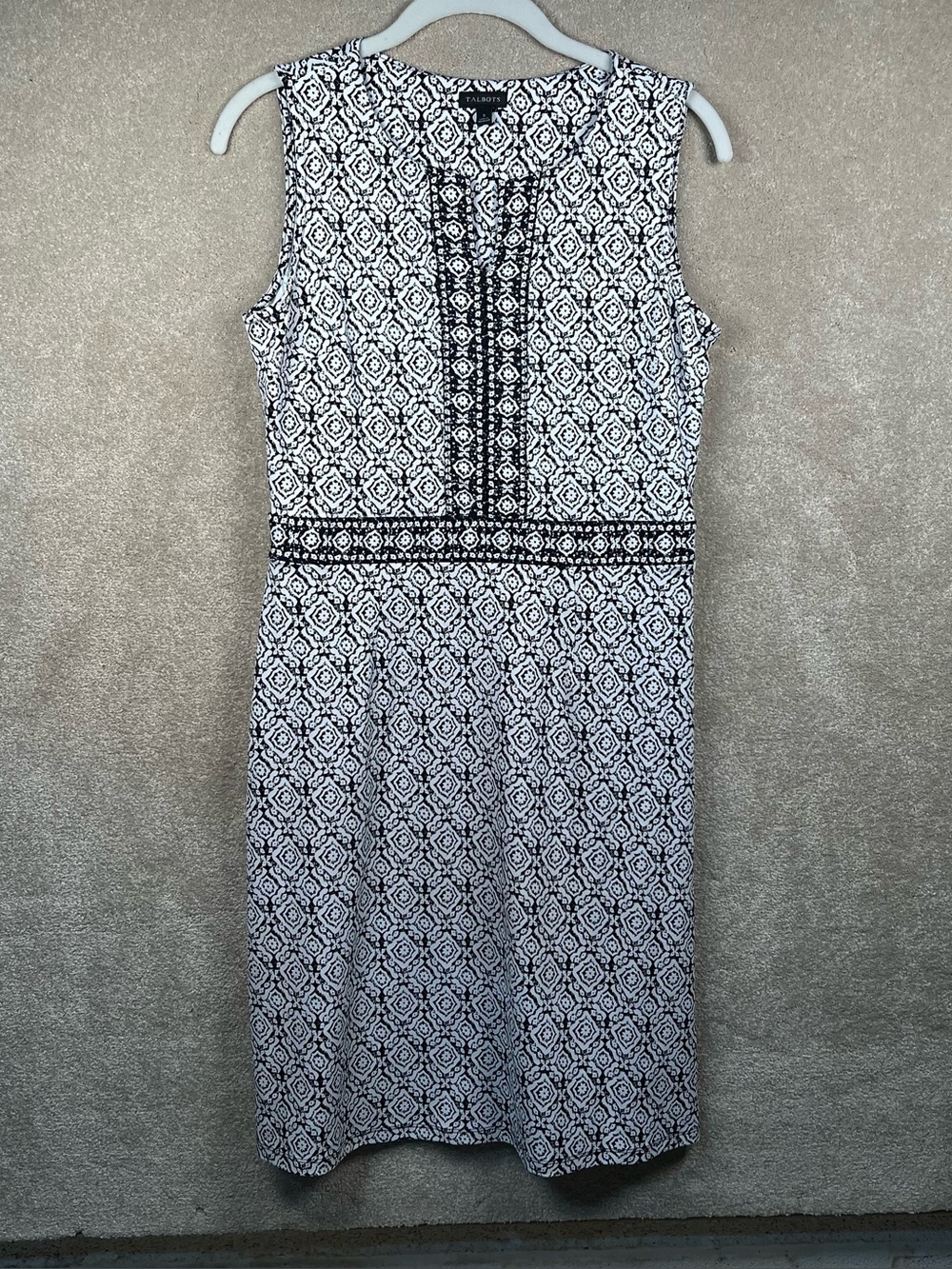 Talbot's Dress Black White Patterned Sleeveless Stretchy Small